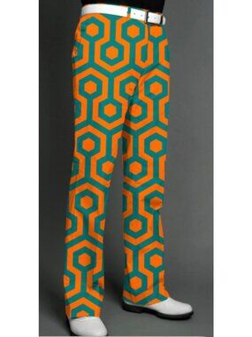 Loudmouth Golf South Beach Patterned Pants 42x34 Orange Teal Hexagon Design Mens
